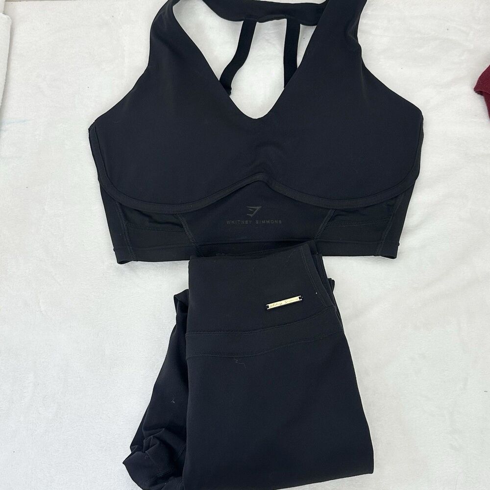 Gymshark x Whitney Simmons Set Black Longline Bra M Scrunch Leggings S Workout